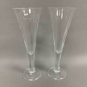Clear Crystal Glass Champagne Glasses 7 3/4" High Lot of 2